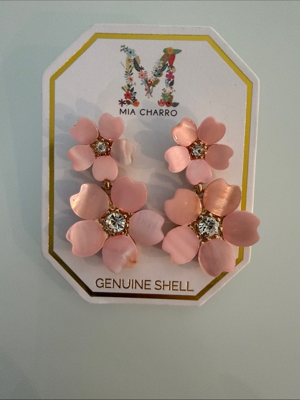 Mia Charro Pink Floral Genuine Shell Drop Earrings